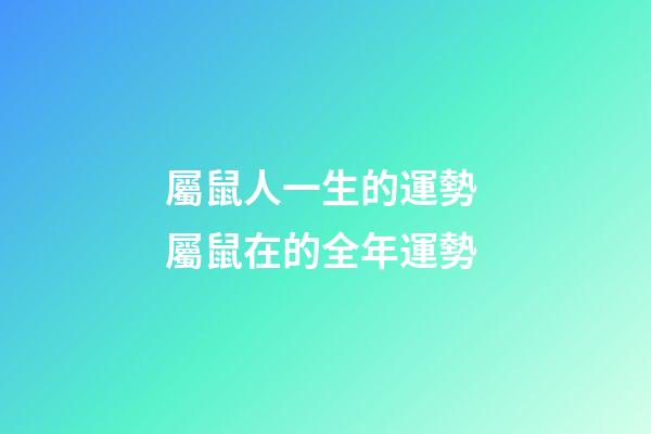 屬鼠人一生的運勢 屬鼠在的全年運勢-第1張-觀點-玄機派